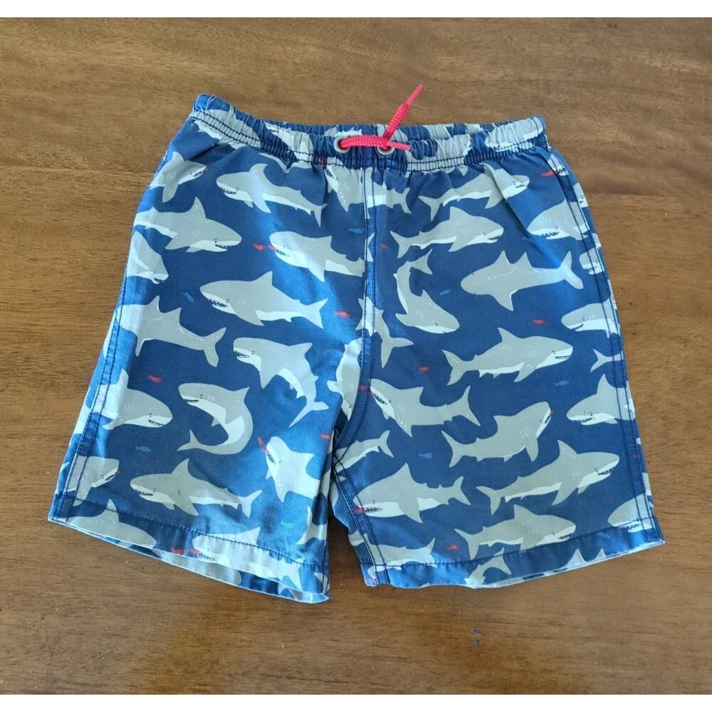 Mini Boden Boys Kids shark print swim shorts size 3/4 GUC